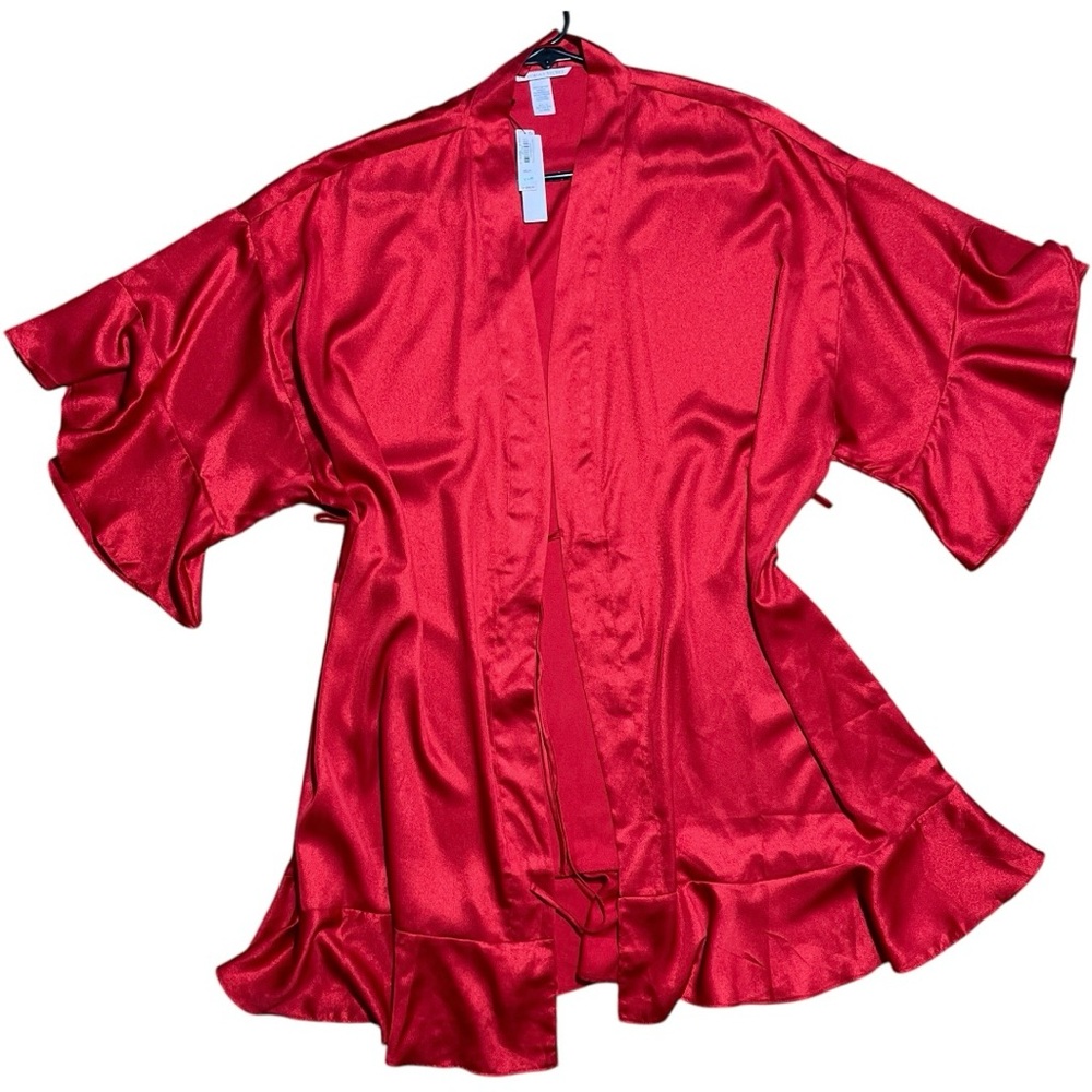 Victoria’s Secret Flounce Sleeve Satin Kimono Robe NWT In Shimmer Red Sz M/L